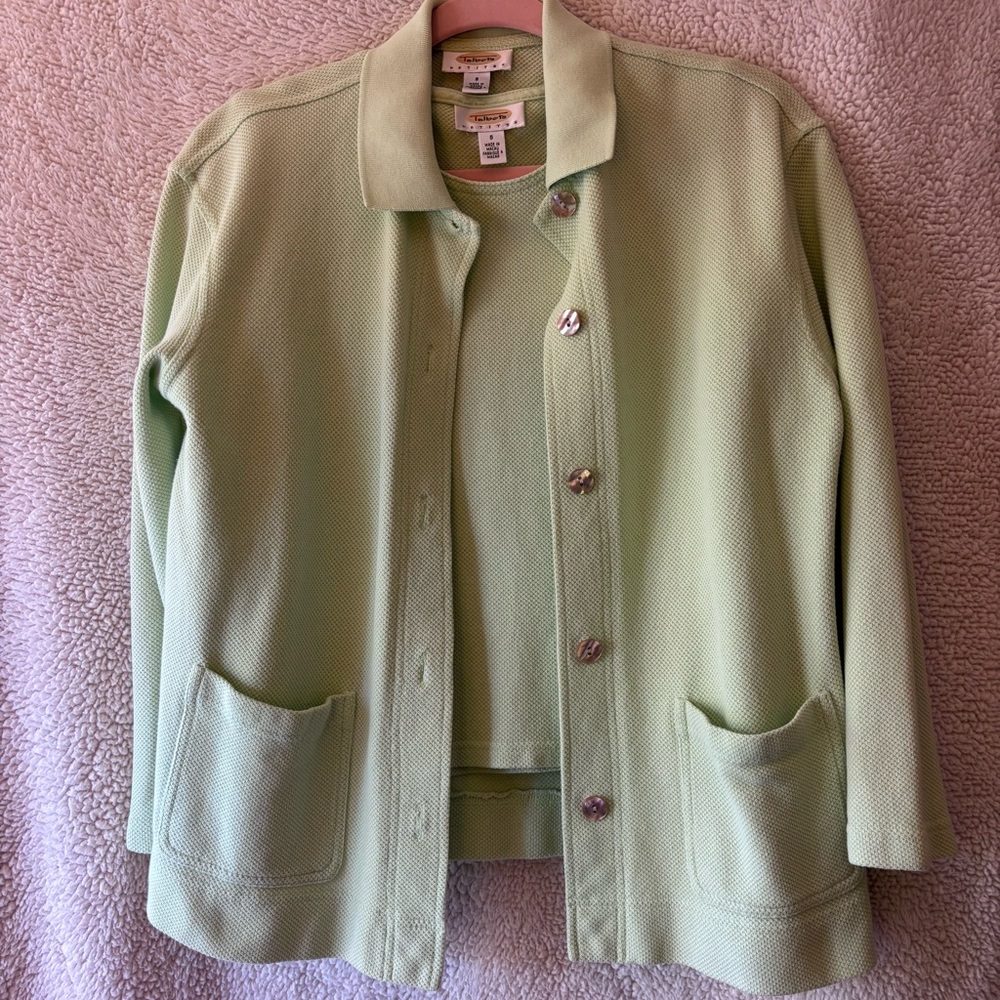 Talbots mint green sweater twinset Sm long sleeve.